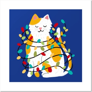 Kitty Tangled In Christmas Lights Posters and Art